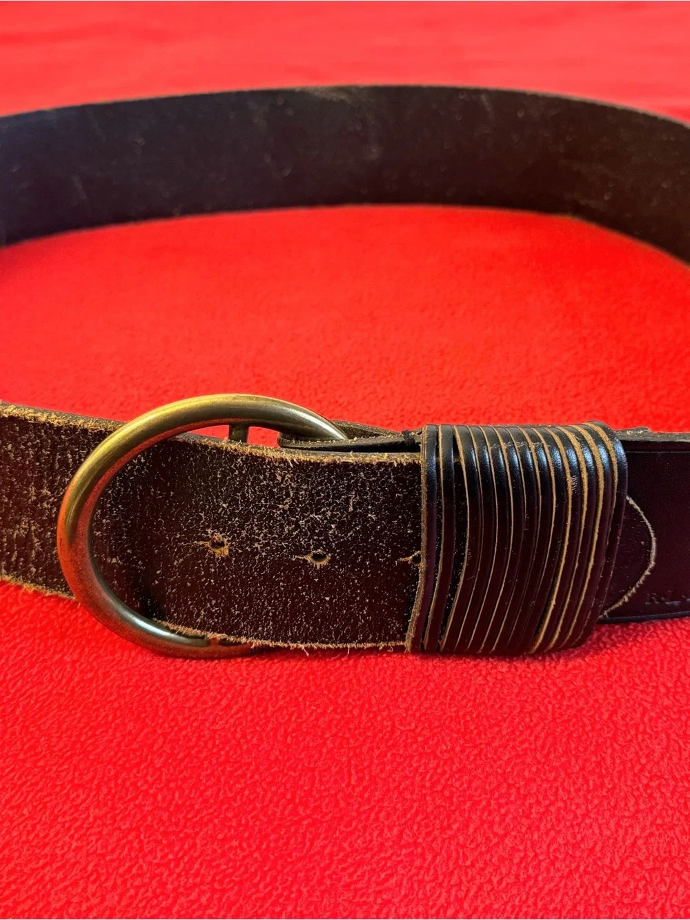 Ralph Lauren Brass Horsebit Double Strap Equestrian Wide Leather Belt XL Black